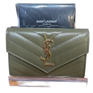 YSL Cassandre Matelasse Small Envelope Wallet Sage Green (18524)
